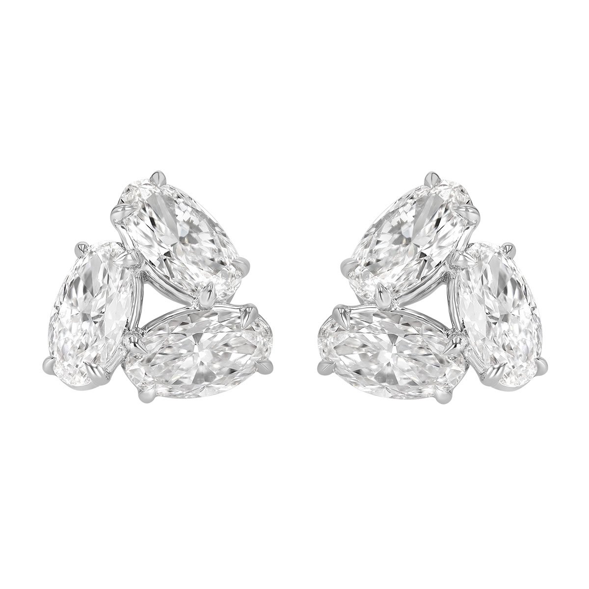 Rahaminov Oval Diamond Trio Cluster Stud Earrings in White Gold