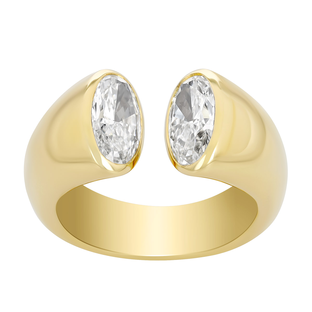 Rahaminov Bezel Set Oval Diamond Duo Hug Ring in Yellow Gold