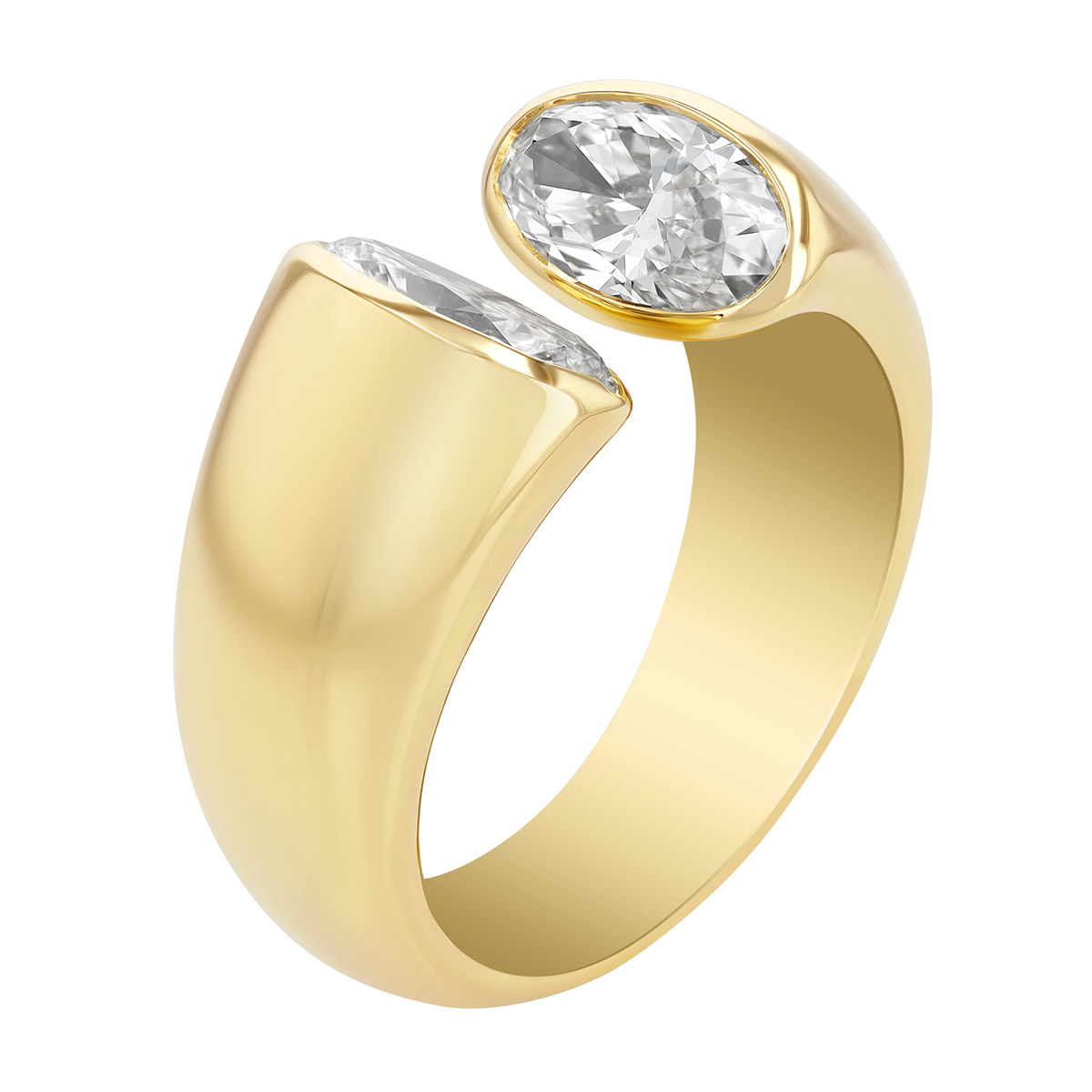 Rahaminov Bezel Set Oval Diamond Duo Hug Ring in Yellow Gold