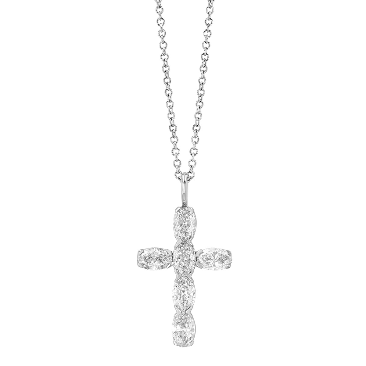 Rahaminov Oval Diamond 5 Stone Cross Pendant in White Gold, 18