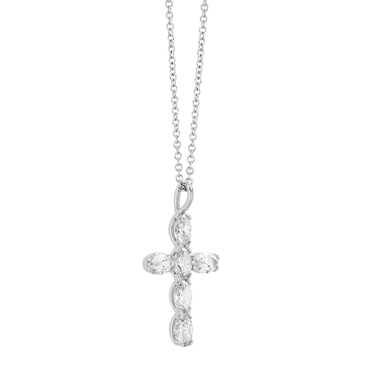 Rahaminov Oval Diamond 5 Stone Cross Pendant in White Gold, 18