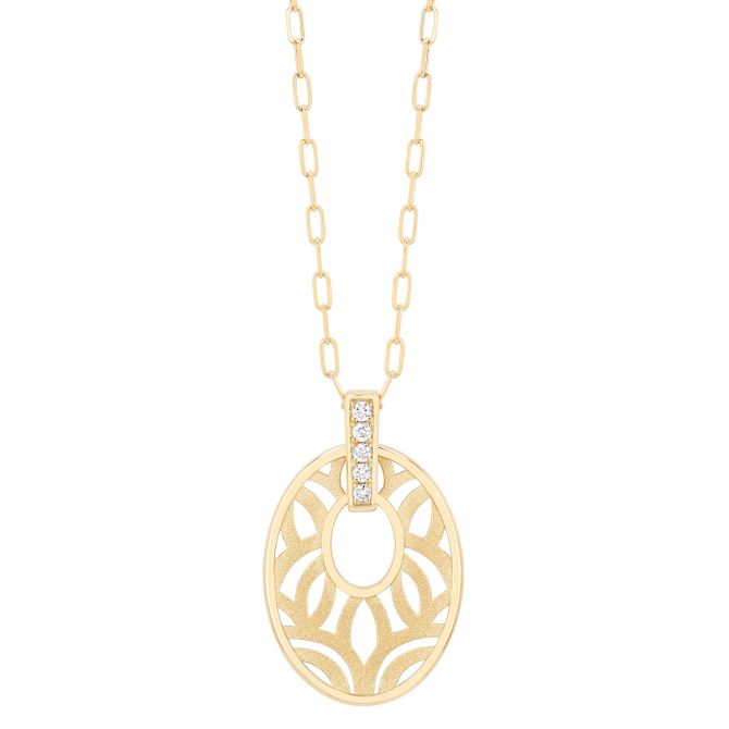 Frederic Sage Oval Swirl & Diamond Pendant in Yellow Gold, 17"