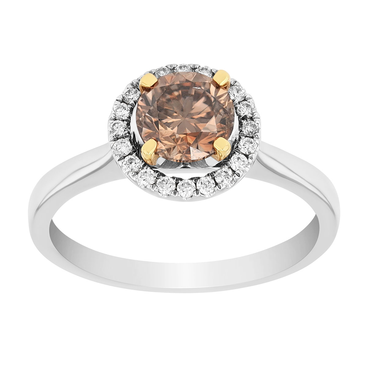 TARA Pearls Round Brown Diamond & White Diamond Halo Ring in Two Tone