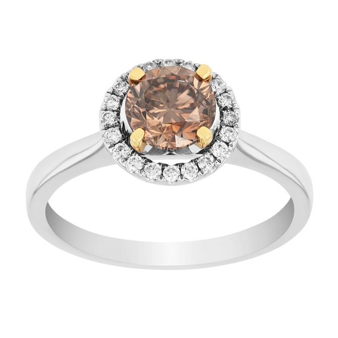TARA Pearls Round Brown Diamond & White Diamond Halo Ring in Two Tone