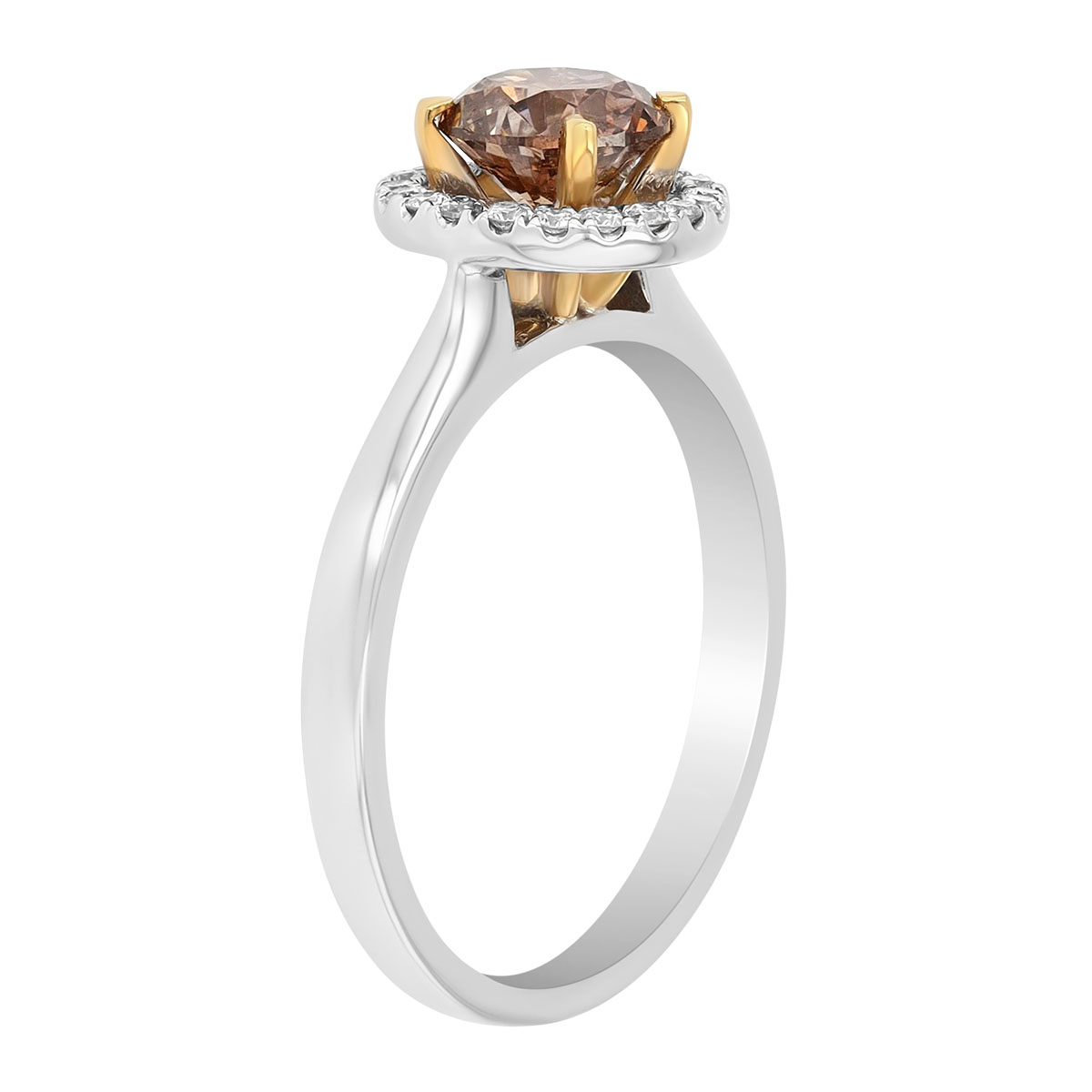 TARA Pearls Round Brown Diamond & White Diamond Halo Ring in Two Tone