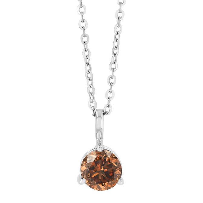 TARA Pearls Round Brown Diamond Solitaire Pendant in White gold, 18"