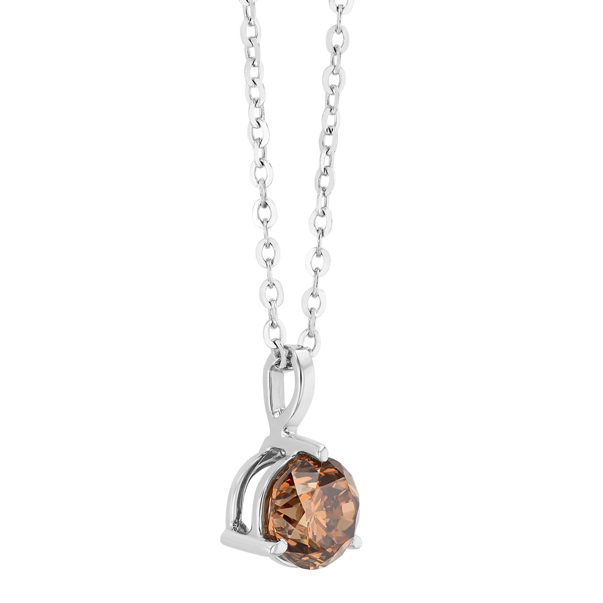 TARA Pearls Round Brown Diamond Solitaire Pendant in White gold, 18