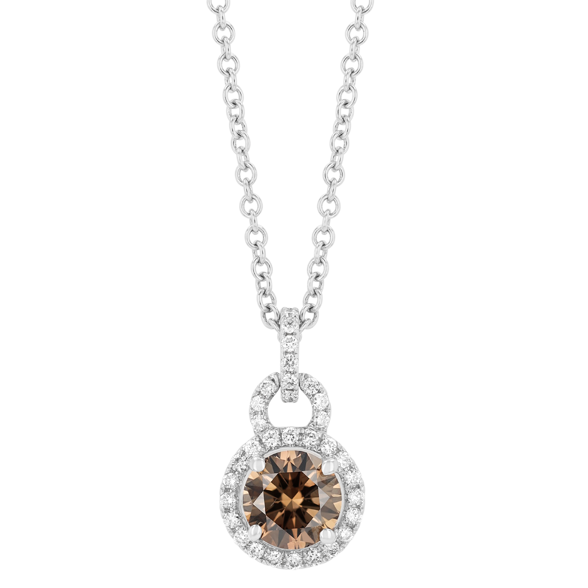 TARA Pearls Round Brown Diamond & White Diamond Halo Pendant in White Gold, 18