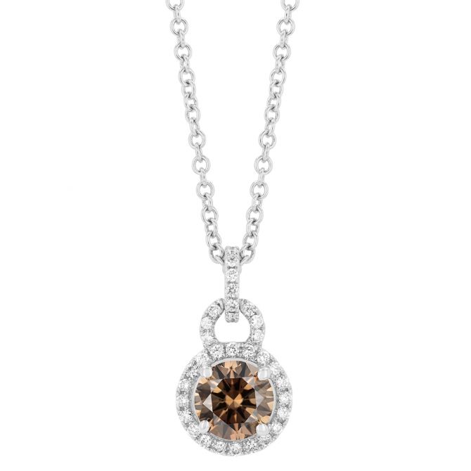 TARA Pearls Round Brown Diamond & White Diamond Halo Pendant in White Gold, 18"