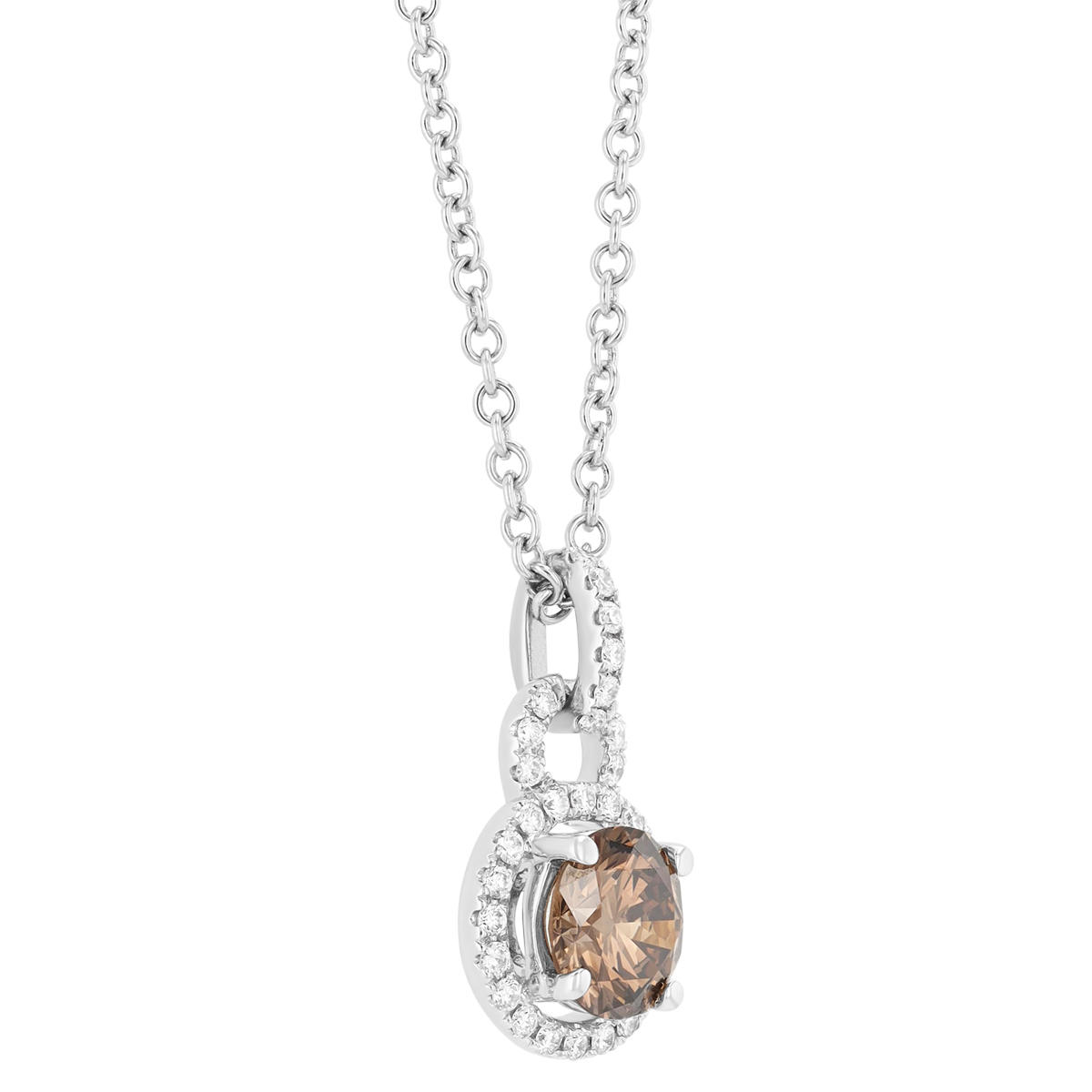 TARA Pearls Round Brown Diamond & White Diamond Halo Pendant in White Gold, 18