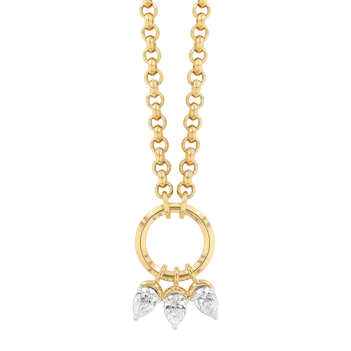 Phillips House One of One Pear Shape Diamond Trio & Open Circle Pendant in Yellow Gold & Platinum, 1
