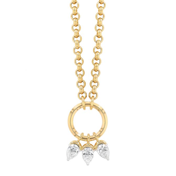 Phillips House One of One Pear Shape Diamond Trio & Open Circle Pendant in Yellow Gold & Platinum, 1