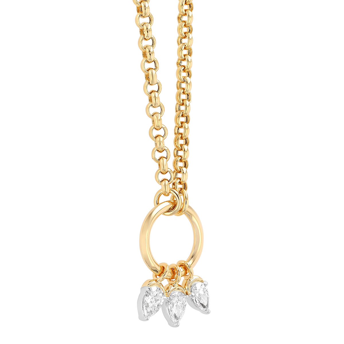 Phillips House One of One Pear Shape Diamond Trio & Open Circle Pendant in Yellow Gold & Platinum, 1