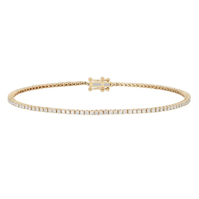 Round Diamond 4 Prong Tennis Bracelet in Yellow Gold, 7", 1.10 aptw