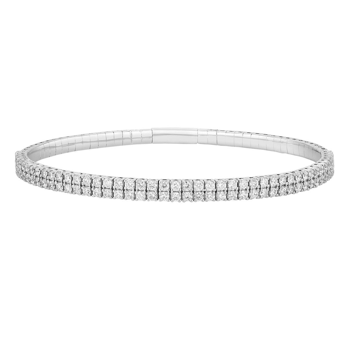 Diamond Pavé Double Row Bangle Bracelet in White Gold