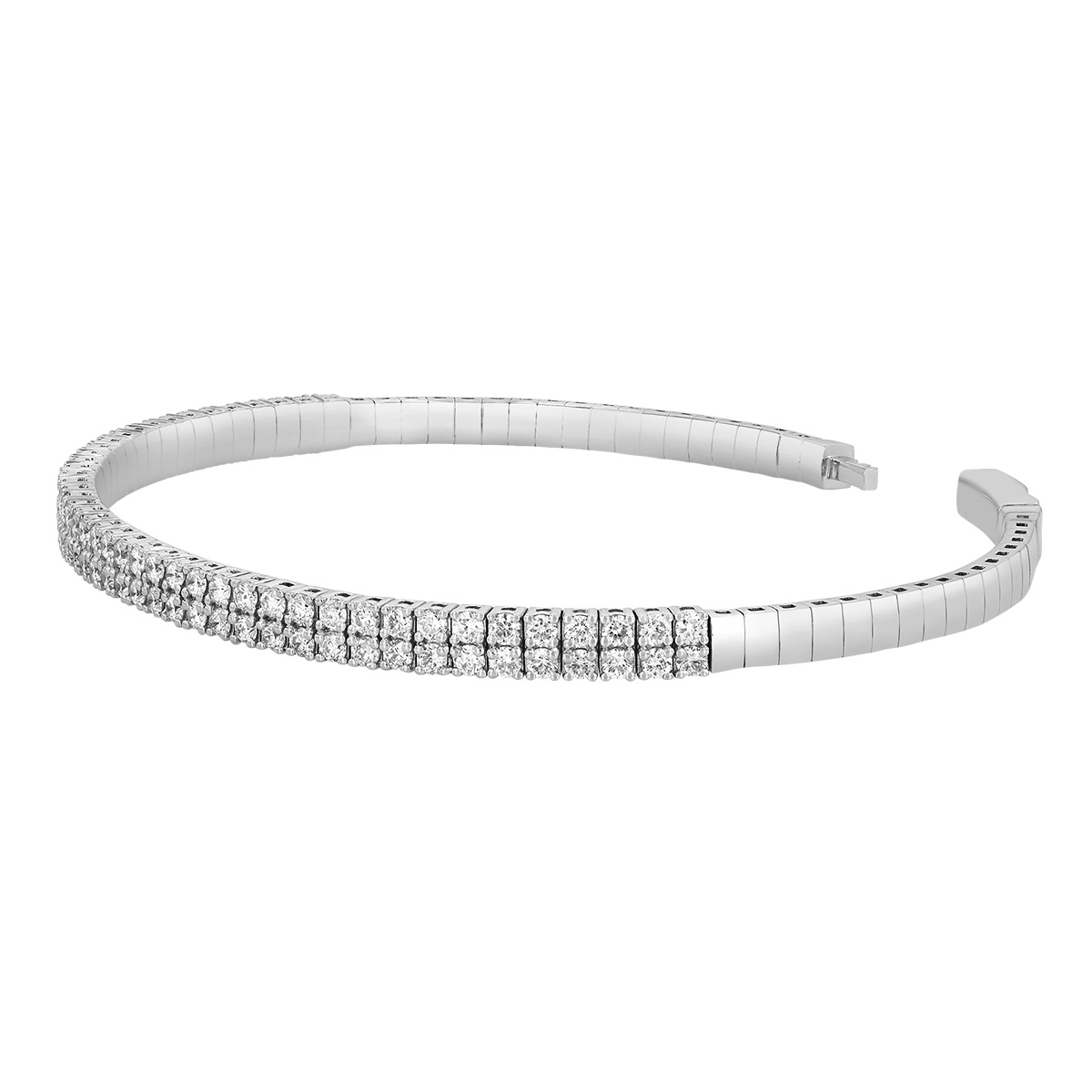 Diamond Pavé Double Row Bangle Bracelet in White Gold