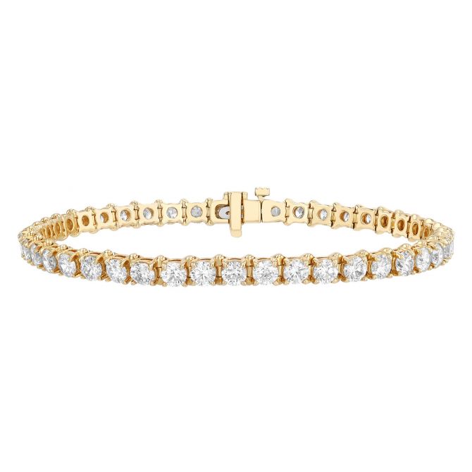 Round Diamond 4 Prong Tennis Bracelet in Yellow Gold, 7", 6.98 cttw