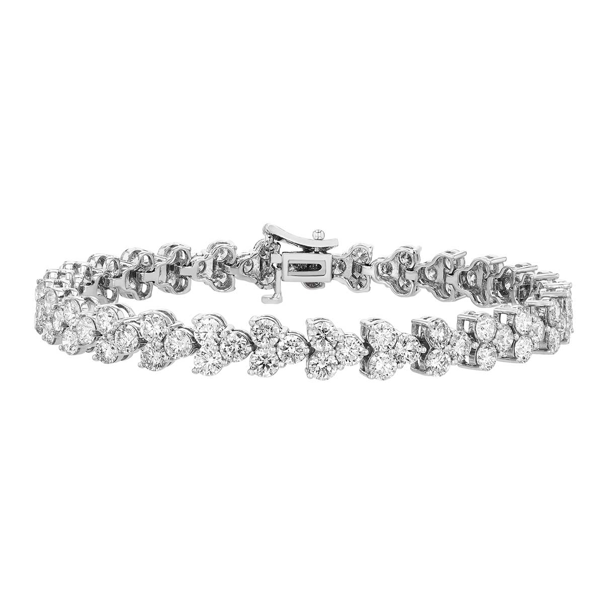 Round Diamond Cluster Tennis Bracelet in White Gold, 7