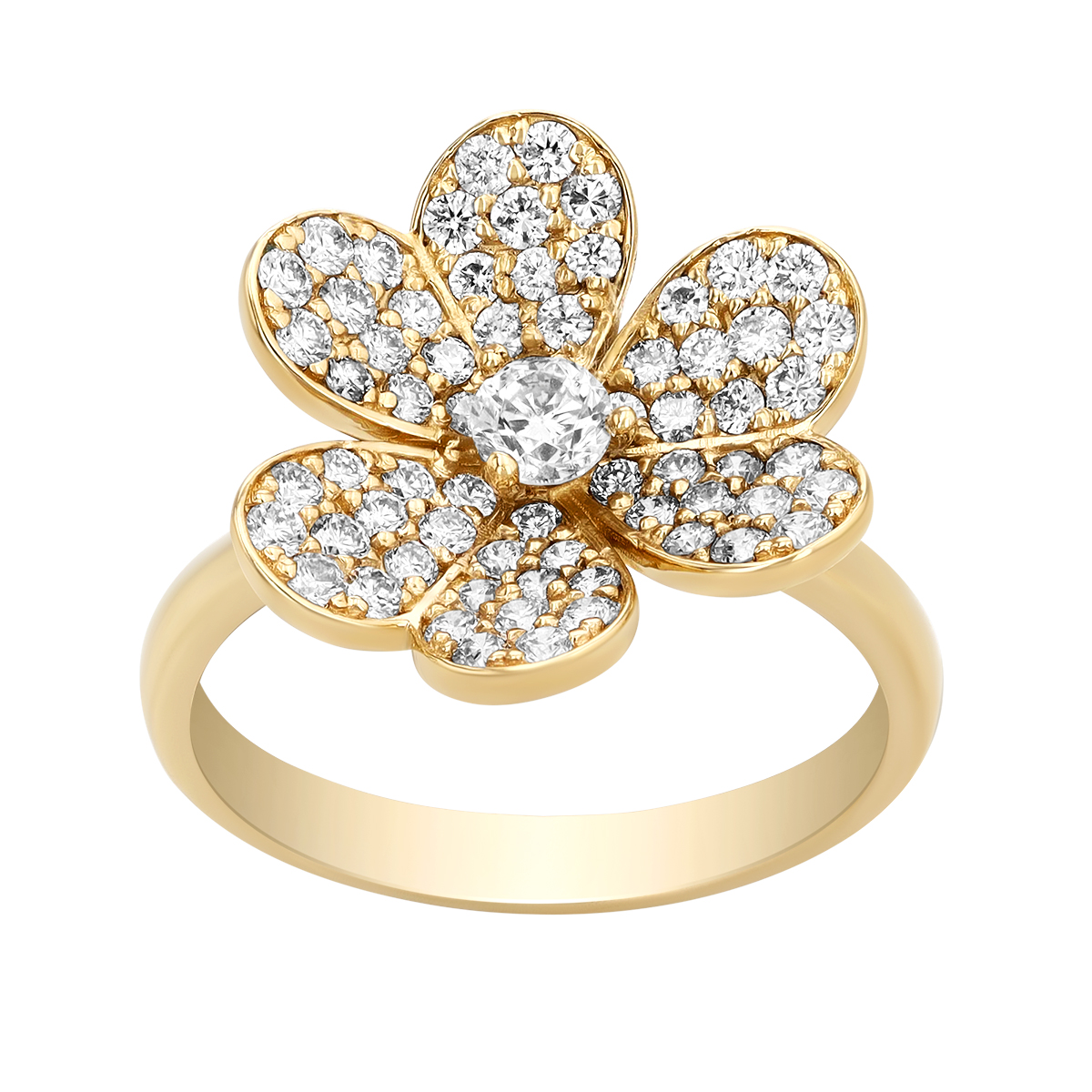 Diamond Pavé Flower Ring in Yellow Gold