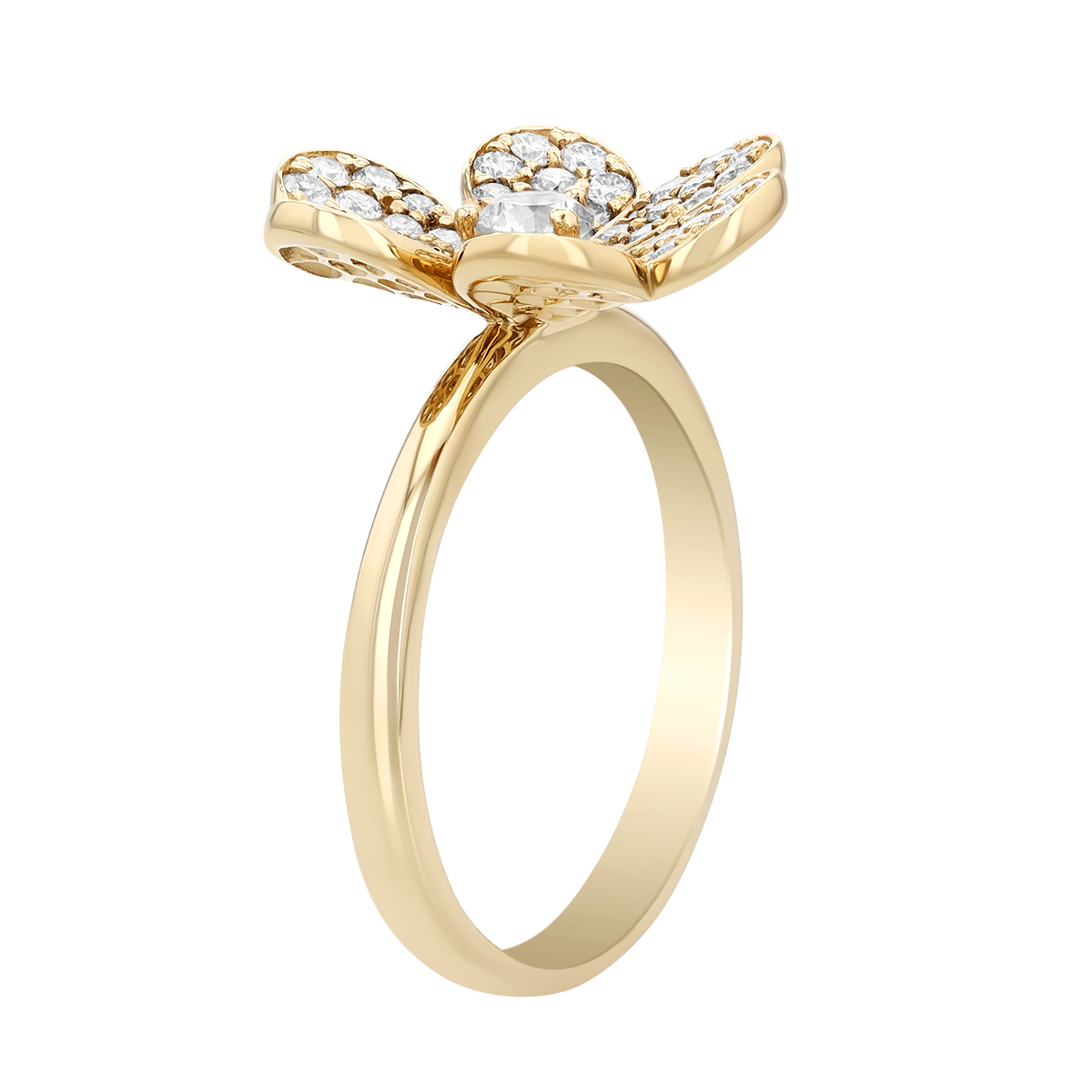 Diamond Pavé Flower Ring in Yellow Gold