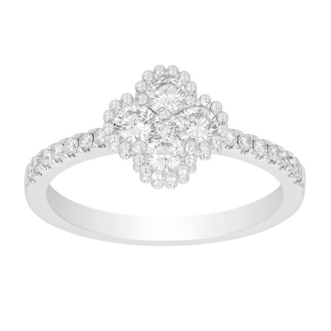 Diamond Clover Cluster Ring in White Gold