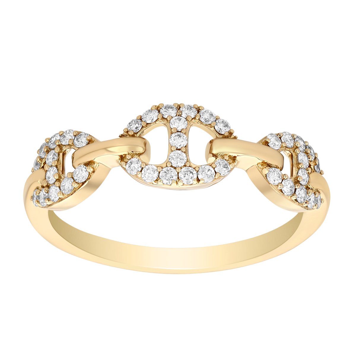 Diamond Pavé Mariner Link Trio Ring in Yellow Gold