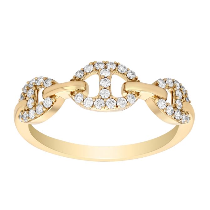 Diamond Pavé Mariner Link Trio Ring in Yellow Gold