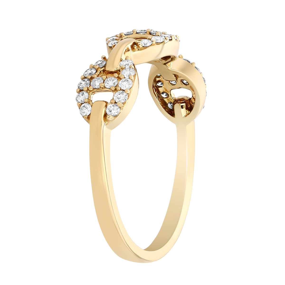 Diamond Pavé Mariner Link Trio Ring in Yellow Gold