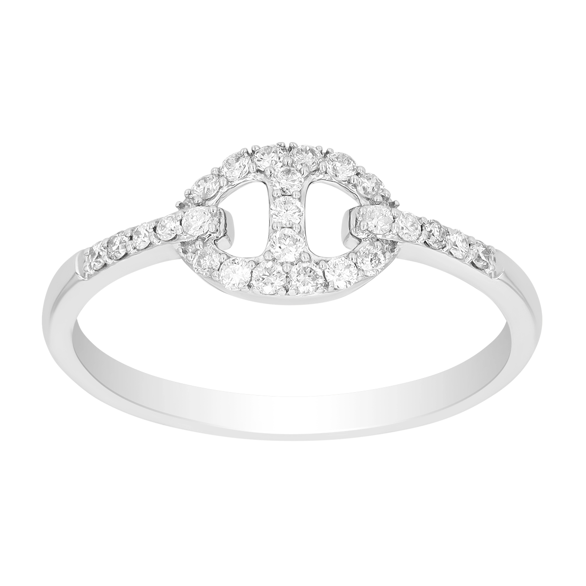Diamond Pavé Mariner Snigle Link Ring in White Gold