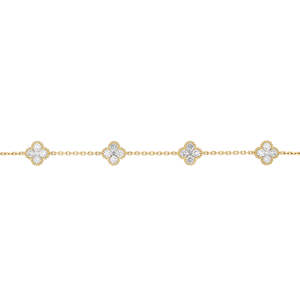 Diamond Clover Cluster Station Bracelet in Yellow Gold, 7