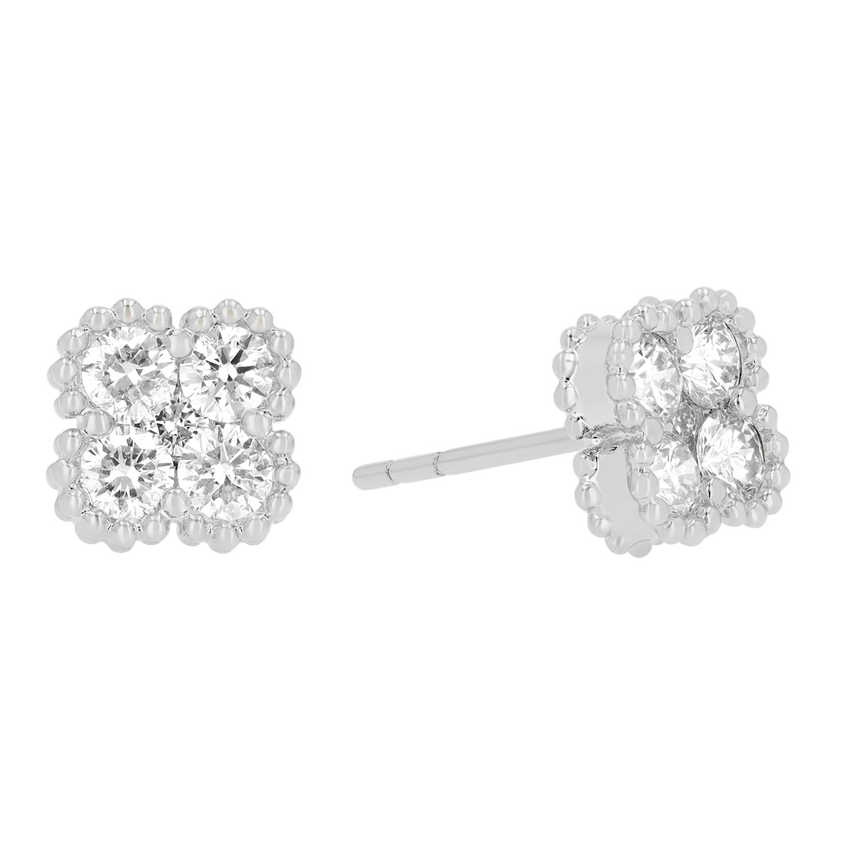 Diamond Clover Cluster Stud Earrings in White Gold