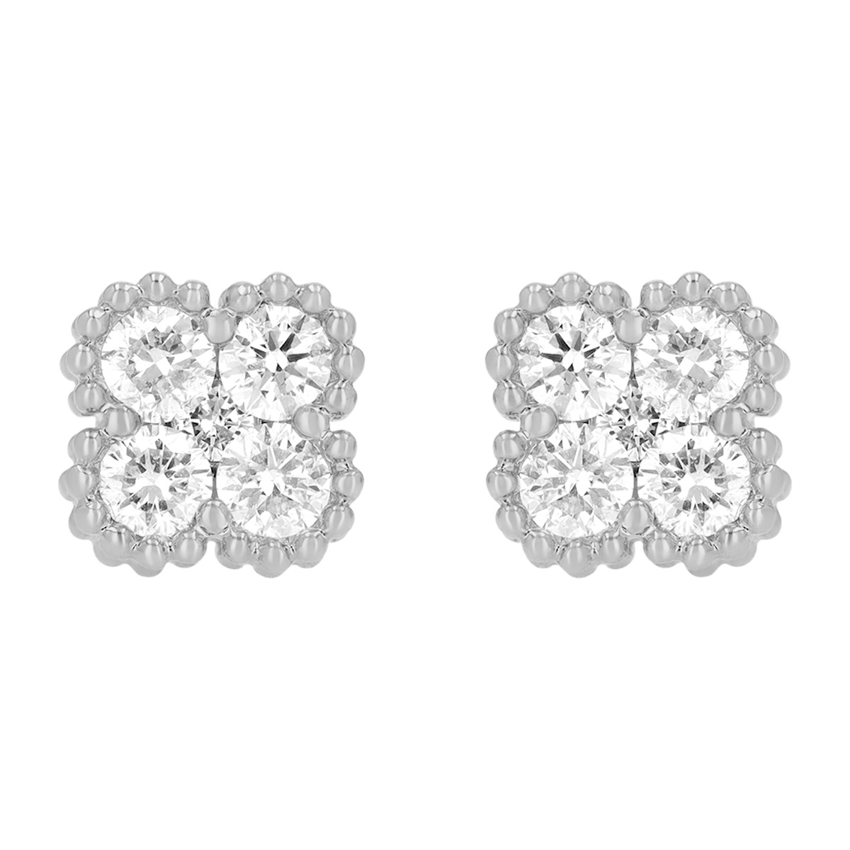 Diamond Clover Cluster Stud Earrings in White Gold