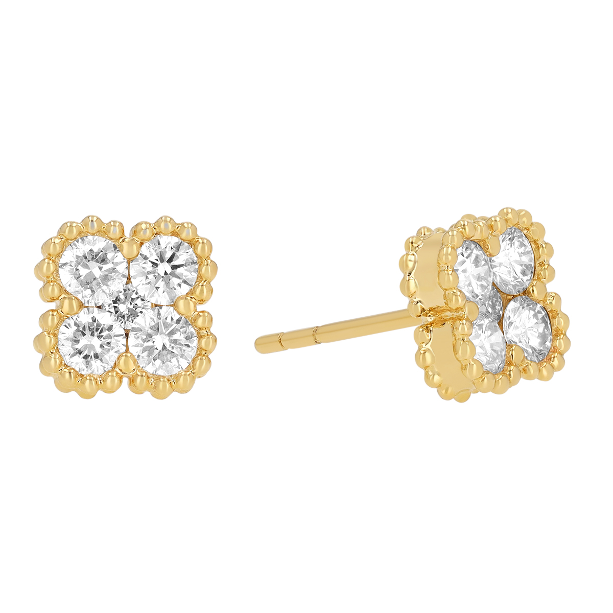 Diamond Clover Cluster Stud Earrings in Yellow Gold