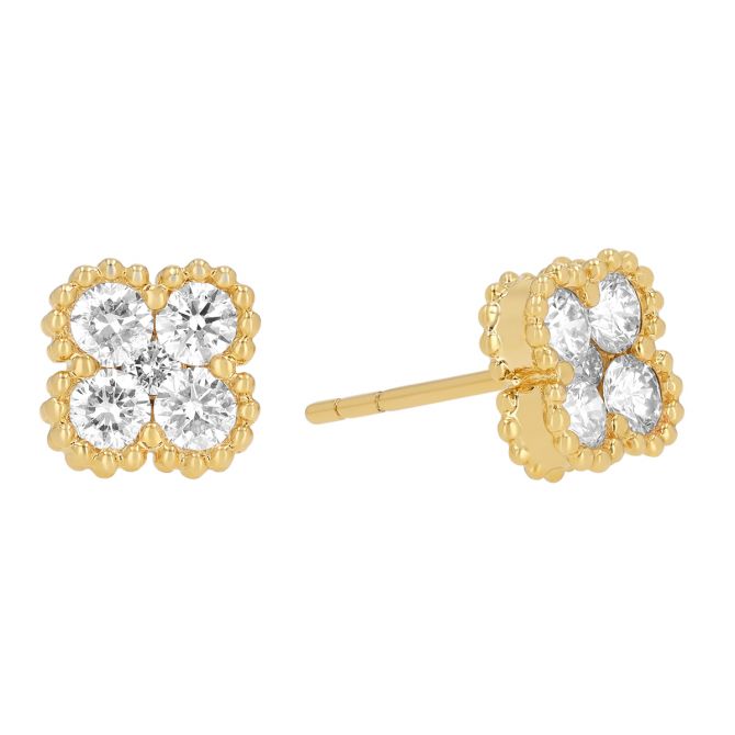 Diamond Clover Cluster Stud Earrings in Yellow Gold