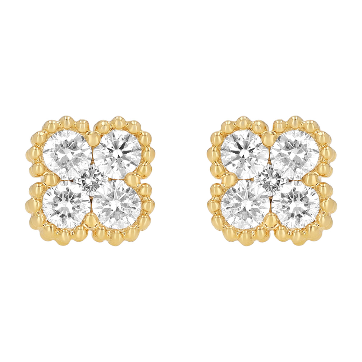 Diamond Clover Cluster Stud Earrings in Yellow Gold