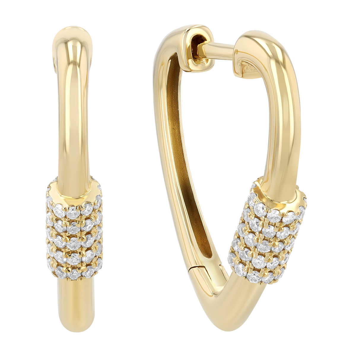 Diamond Pavé Bead V-Shape Hoop Earrings in Yellow Gold