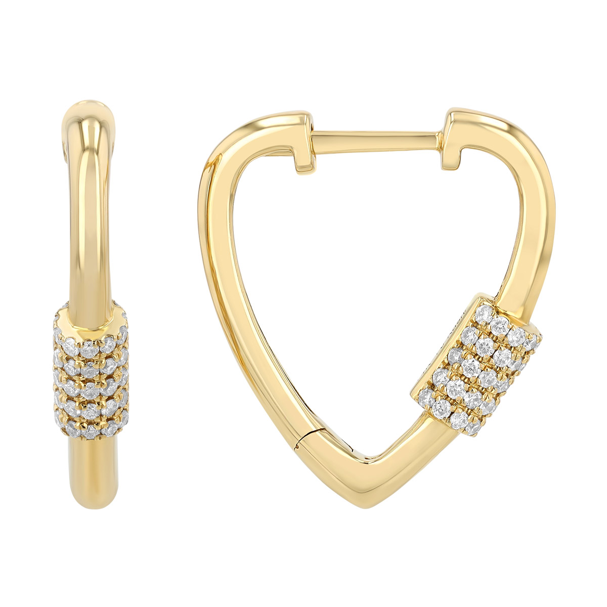 Diamond Pavé Bead V-Shape Hoop Earrings in Yellow Gold
