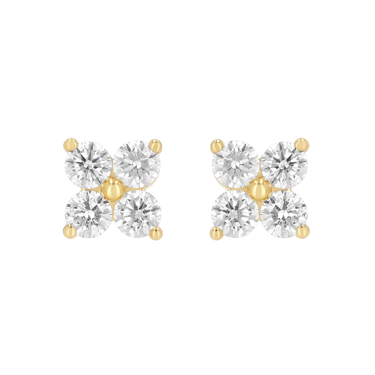 Round Diamond Quartet Cluster Stud Earrings in Yellow Gold