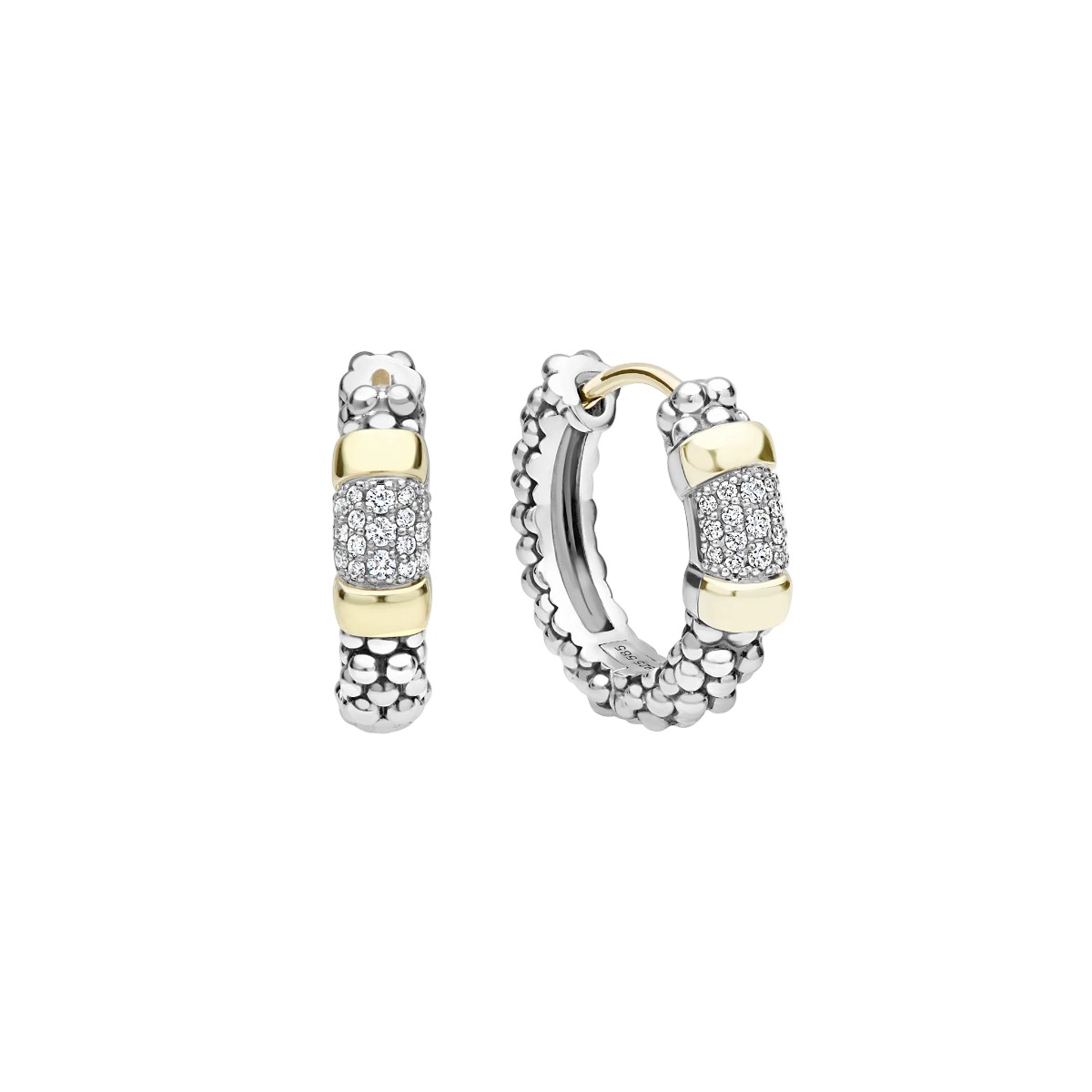 LAGOS Signature Caviar Two-Tone Diamond Huggie Earrings in Sterling Silver & 14K Yellow Gold