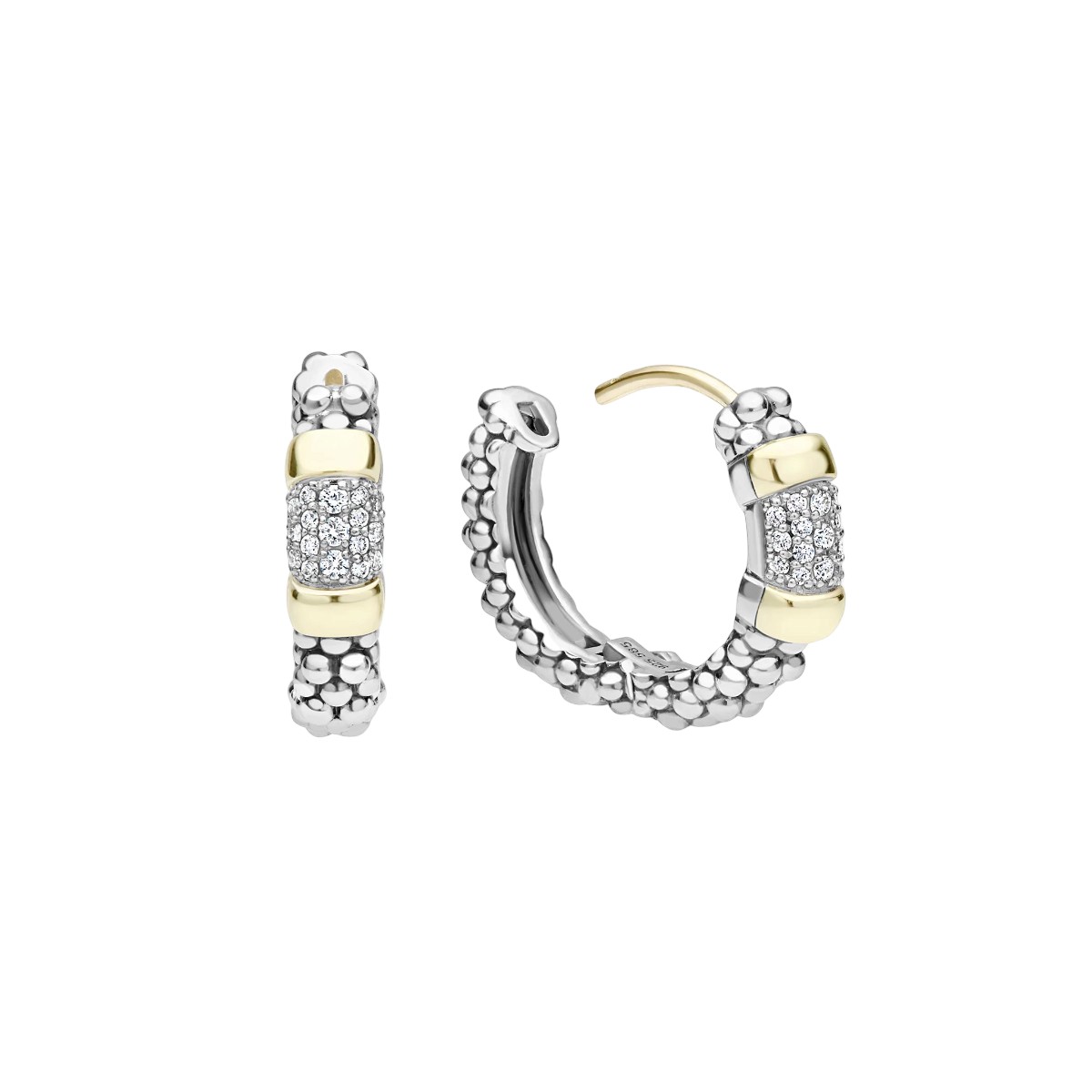LAGOS Signature Caviar Two-Tone Diamond Huggie Earrings in Sterling Silver & 14K Yellow Gold
