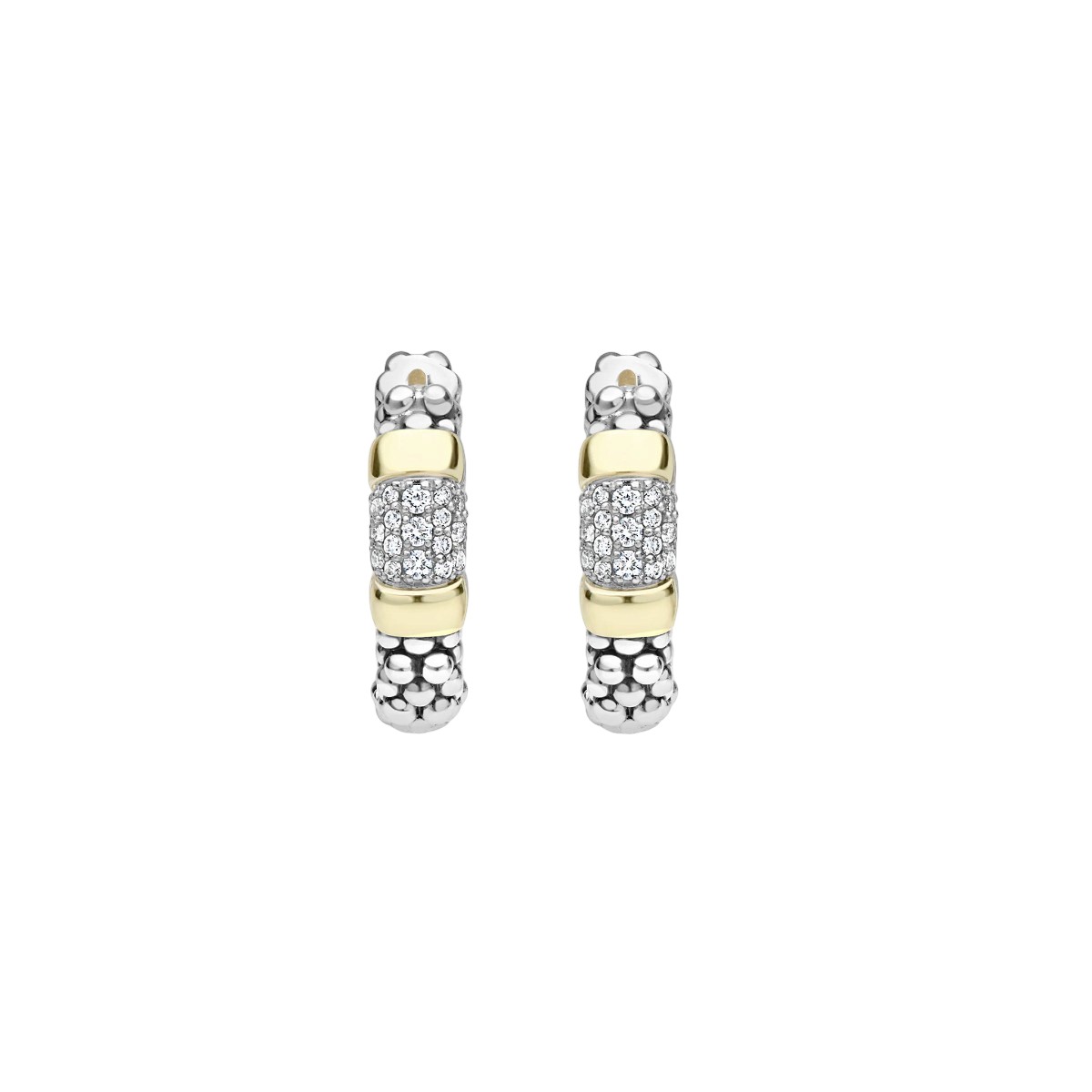 LAGOS Signature Caviar Two-Tone Diamond Huggie Earrings in Sterling Silver & 14K Yellow Gold