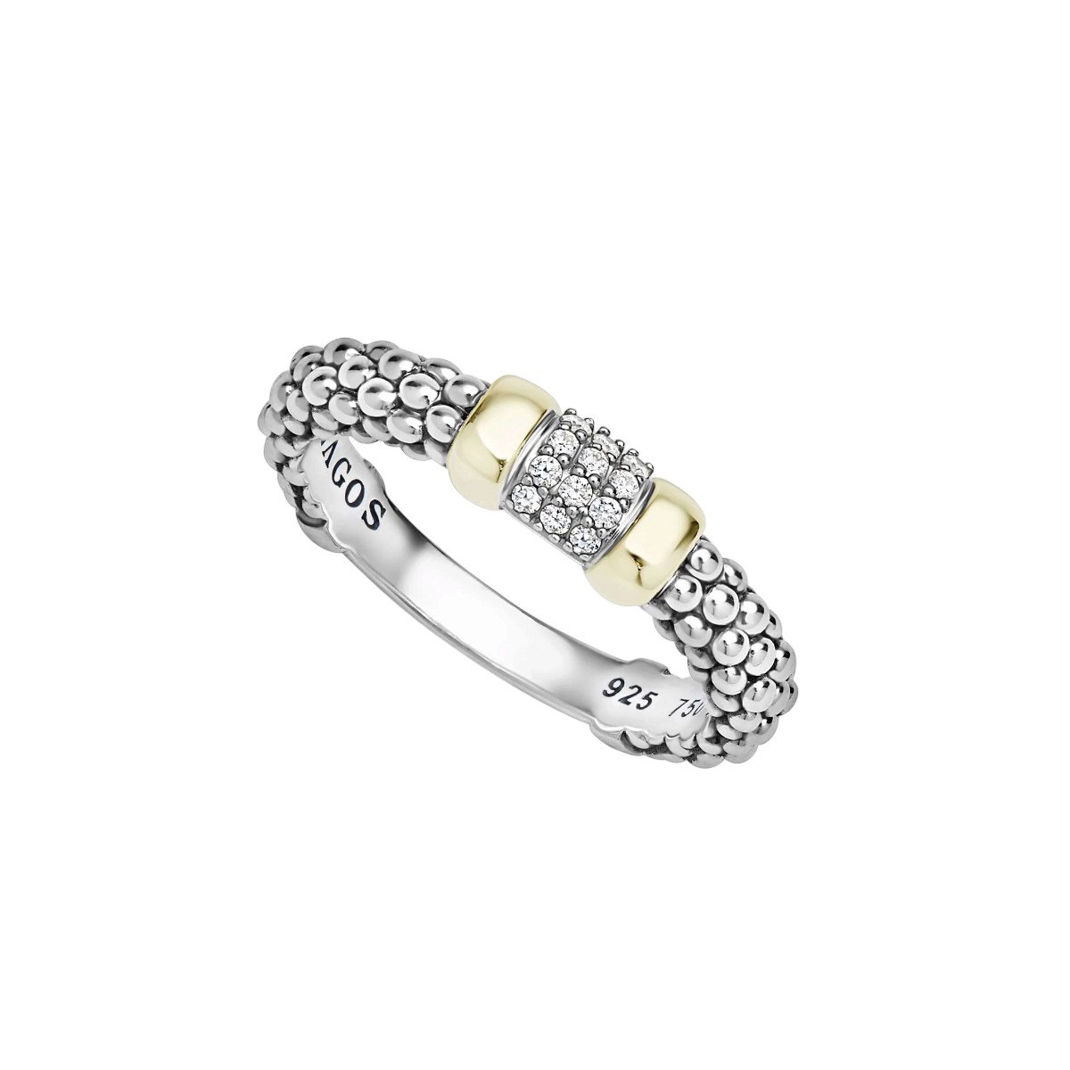 LAGOS Signature Caviar Two-Tone Small Diamond Station Ring, Size 7