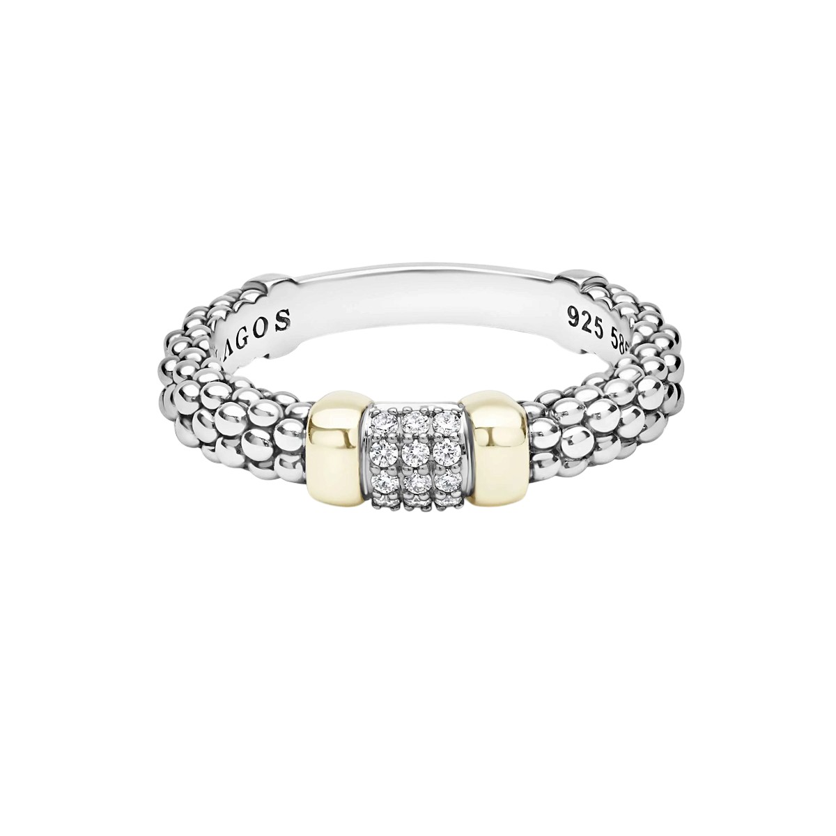 LAGOS Signature Caviar Two-Tone Small Diamond Station Ring, Size 7