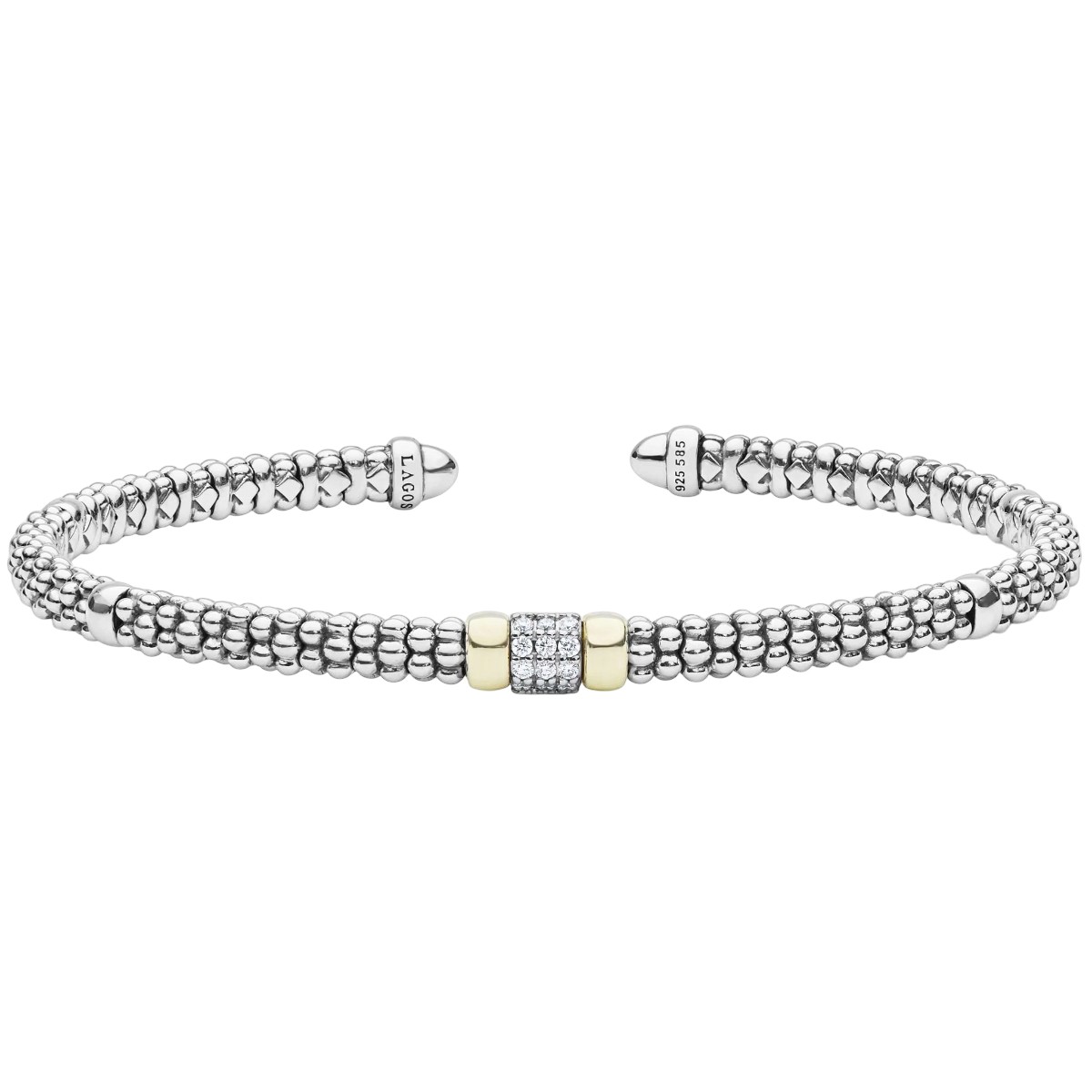 LAGOS Signature Caviar Two-Tone Small Diamond Station Mini Versa Torque Bracelet, 3 mm, Size L