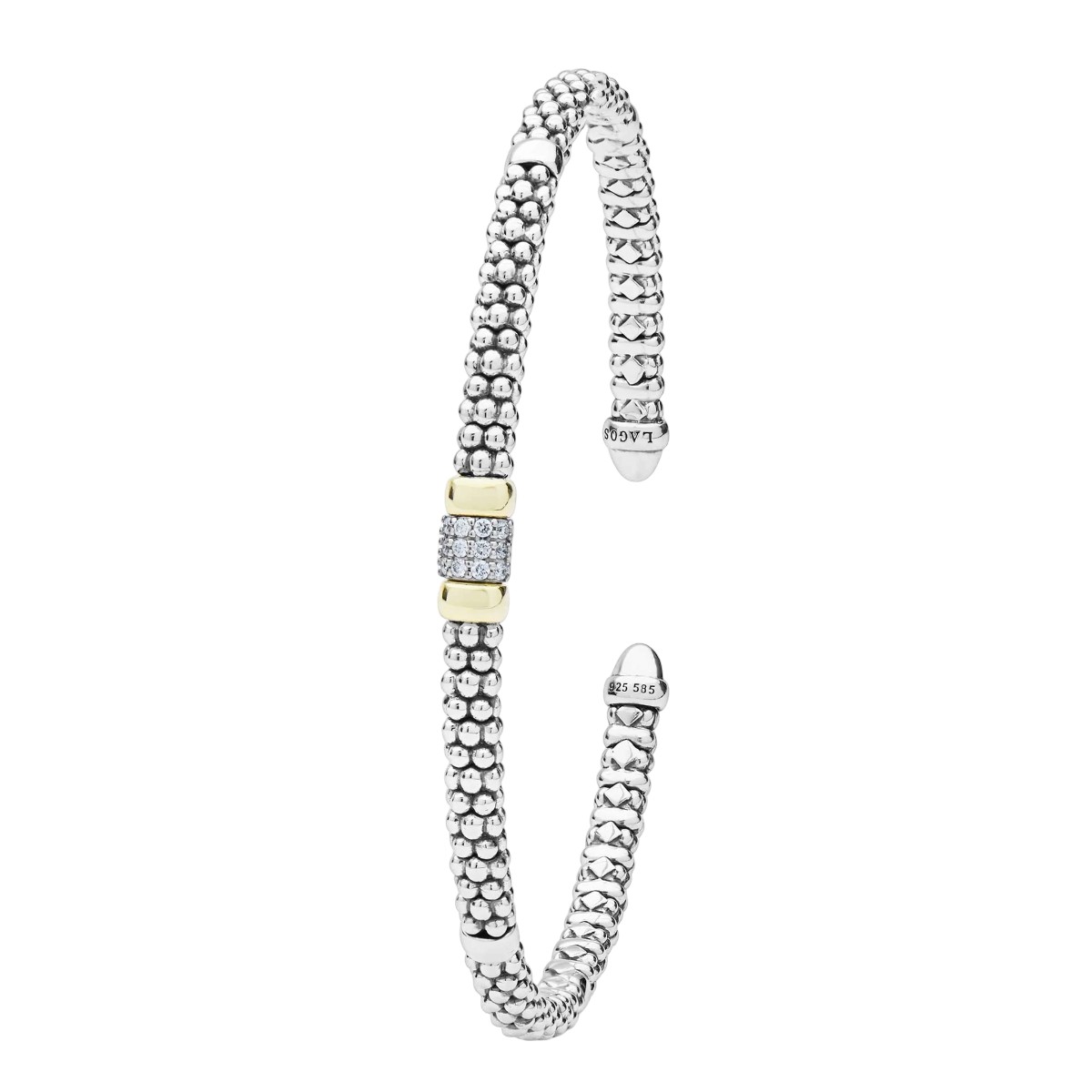 LAGOS Signature Caviar Two-Tone Small Diamond Station Mini Versa Torque Bracelet, 3 mm, Size L