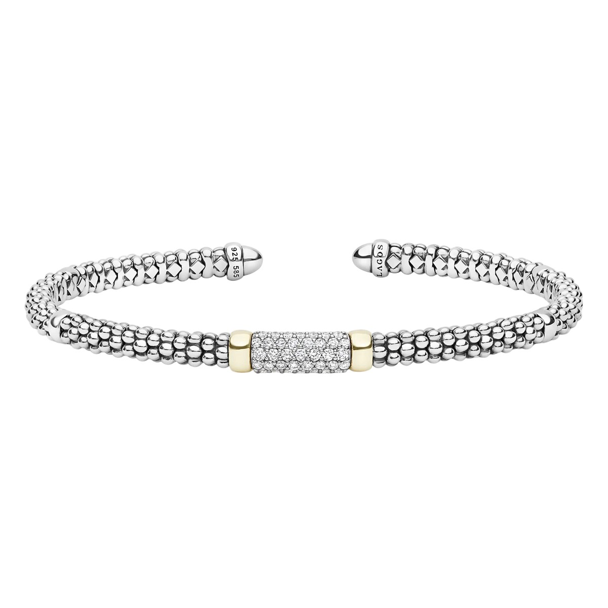 LAGOS Signature Caviar Two-Tone Medium Diamond Station Mini Versa Torque Bracelet, 3 mm, Size M
