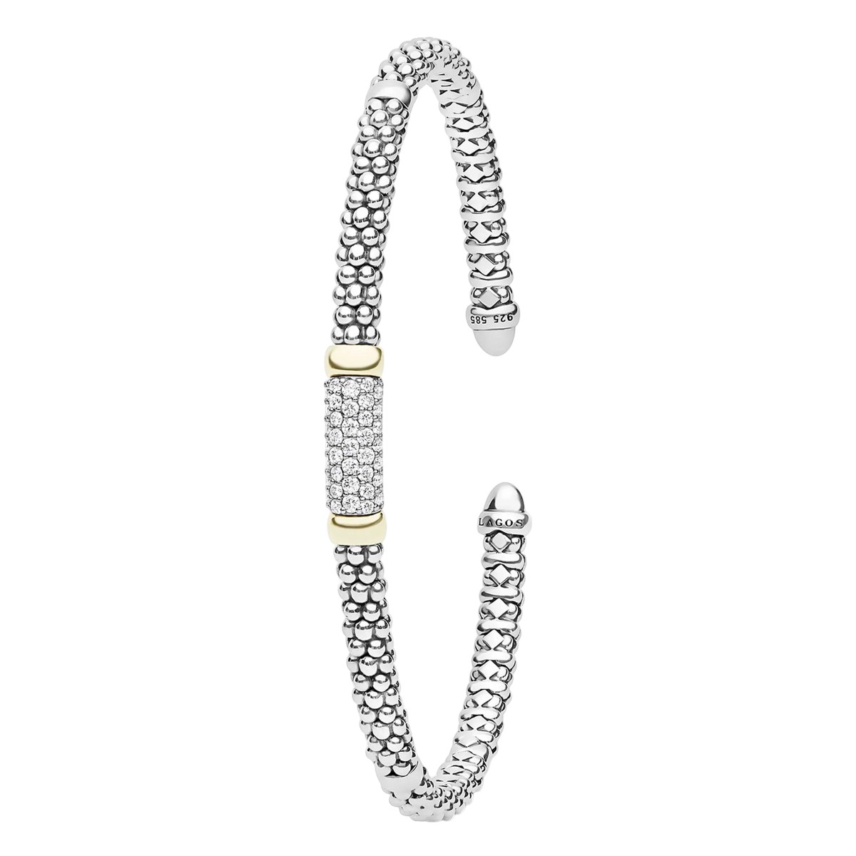 LAGOS Signature Caviar Two-Tone Medium Diamond Station Mini Versa Torque Bracelet, 3 mm, Size L