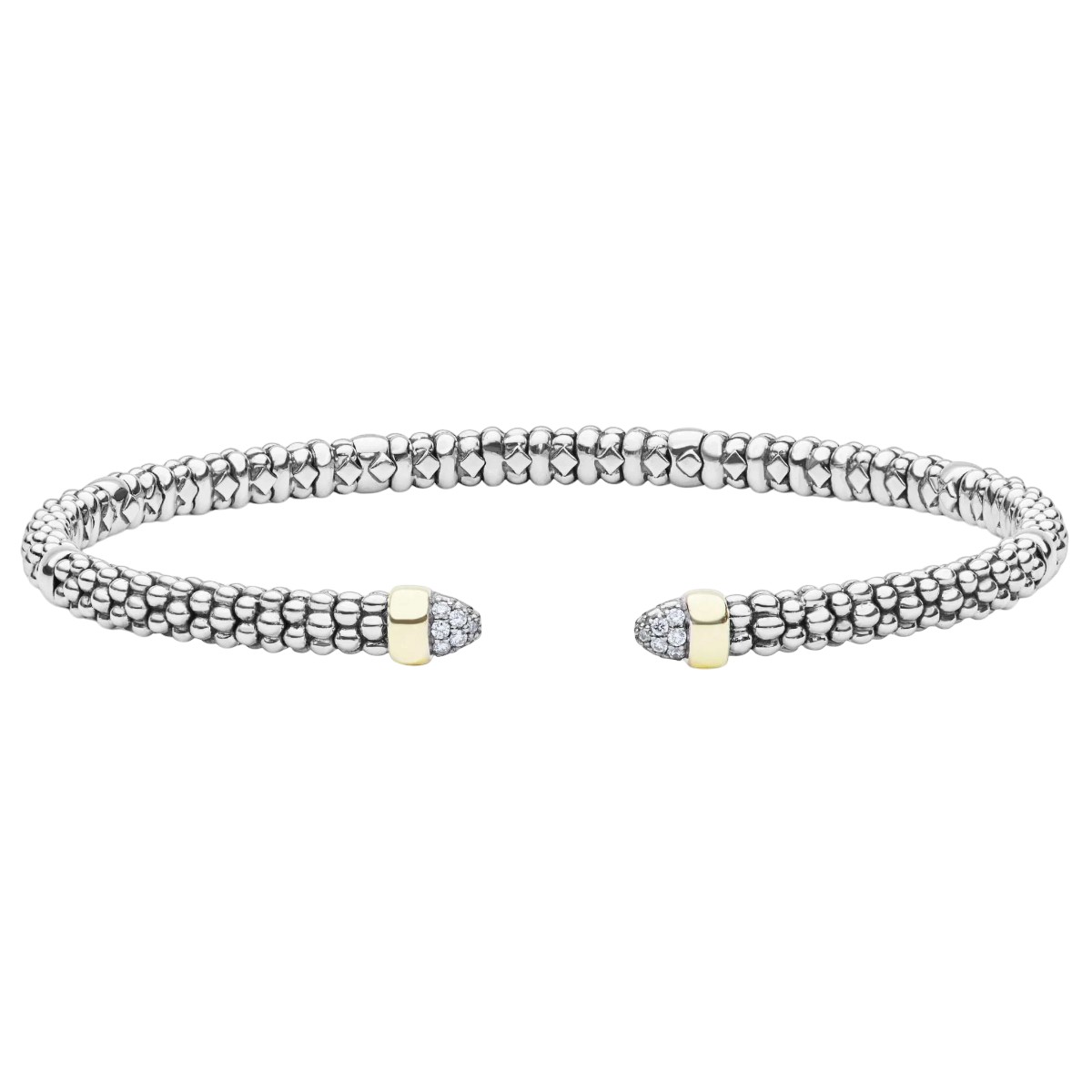 LAGOS Signature Caviar Two-Tone Diamond Mini Versa Torque Bracelet, 3 mm, Size L