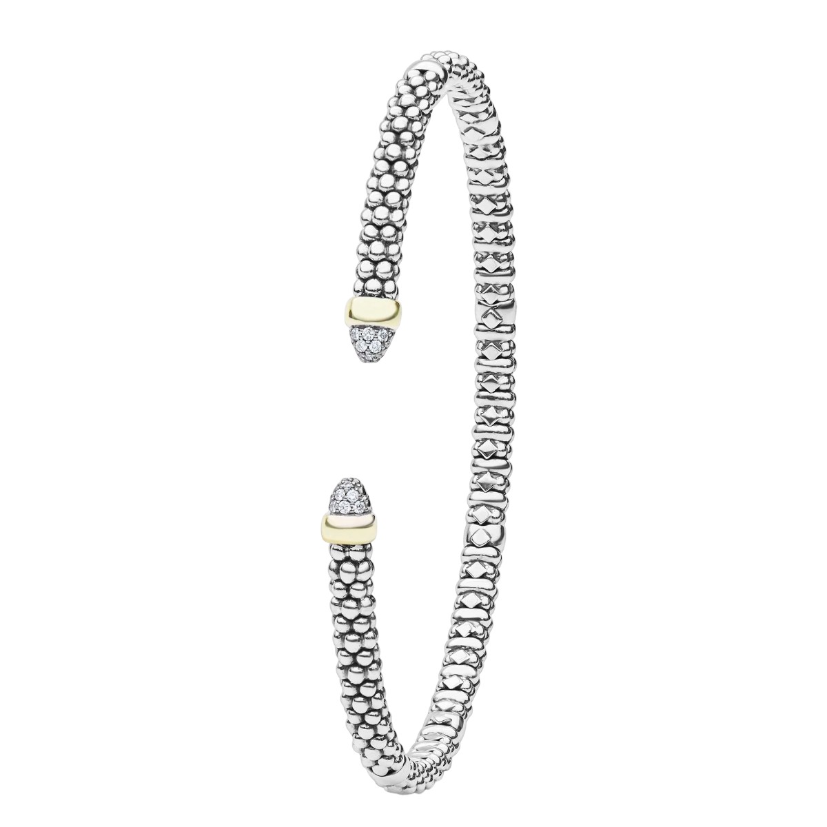 LAGOS Signature Caviar Two-Tone Diamond Mini Versa Torque Bracelet, 3 mm, Size L