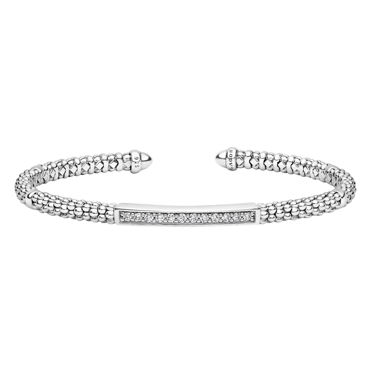 LAGOS Caviar Spark Sterling Silver Diamond Station Mini Versa Torque Bracelet, 3 mm, Size M